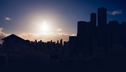 Naklejka premium Picture of city by sunrise