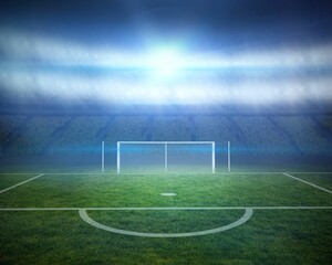 Football pitch with goalpost in stadium