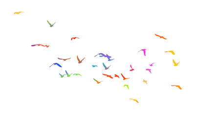 Abstract multicolored flying birds. Mixed media. Vector illustration