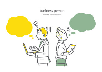 ビジネスパーソン　男女　トラブル　シンプルでお洒落な線画イラスト