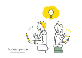ビジネスパーソン　男女　ソリューション　シンプルでお洒落な線画イラスト