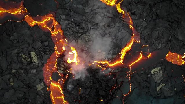 Volcanic Eruption with Lava flow in Iceland