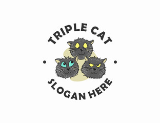 Triple cat cartoon logo design