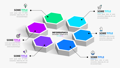 Infographic template. Isometric Hexagons with 6 steps