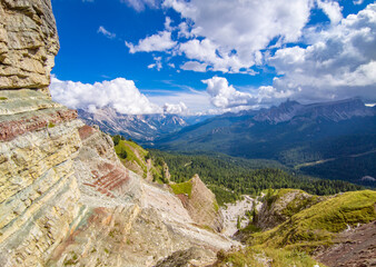 Dolomiti (Italy) - A view of Dolomites mountain range, UNESCO world heritage site protected by copyright, in Veneto and Trentino Alto Adige. Here Tofana di Rozes with Ferrata Lipella and Astaldi.