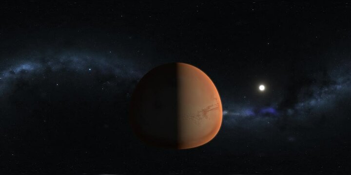VR 4K 360 degree space background with Planet Mars Video, equirectangular projection, environment map. HDRI spherical panorama.