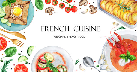 Banner French cuisine. Set of French dishes