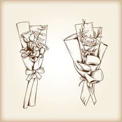 Rose flower bucket hand drawing vector can be use for wedding card or aesthetic design