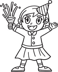 Girl Celebrating New Year Isolated Coloring Page 