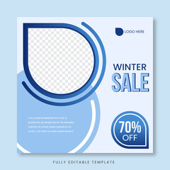 Creative winter sale vector template, Social media post, 70% off, Fully editable