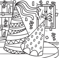 Fototapeta na wymiar New Year Party Hat Coloring Page for Kids