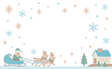 ナチュラルで可愛いクリスマスのサンタとトナカイの冬の街フレーム_文字なし