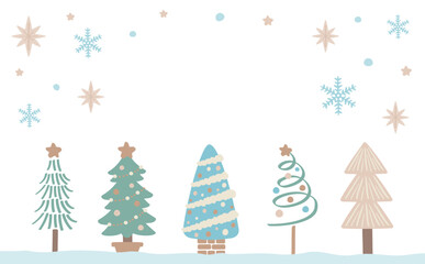 ナチュラルで可愛いクリスマスツリーと雪の冬フレーム_文字なし