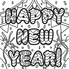 Happy New Year Banner Coloring Page for Kids