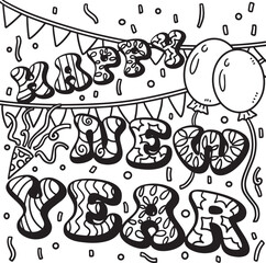 Happy New Year Banner Coloring Page for Kids
