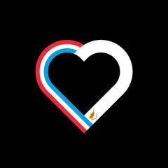 friendship concept. heart ribbon icon of luxembourg and cyprus flags. vector illustration isolated on black background