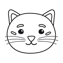 Vector flat hand drawn outline cat face head isolated on white background