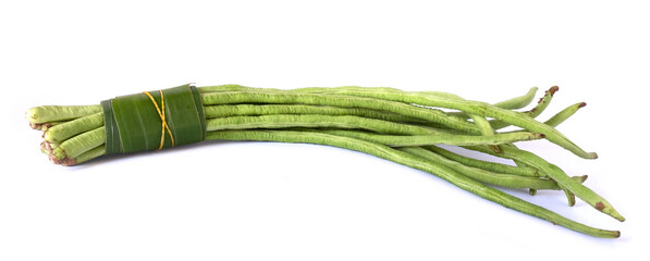 Green beans or cow-pea isolated on white background and Clipping Path