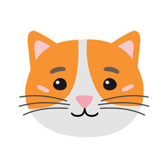 Vector flat hand drawn cat face head isolated on white background