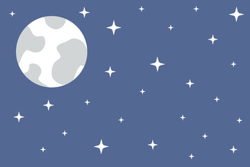 Vector flat hand drawn moon isolated on sky background
