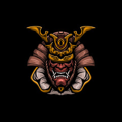 Bushido Samurai Devil Mascot Logo Template
