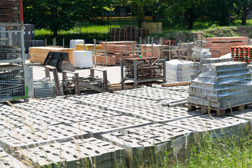 construction materials stock. stone concrete and pallets sorted
