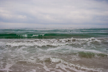 Selective focus. Storm on the sea. A big wave.