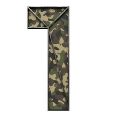 Number 1 made of used metal frame with camouflage inside, isolated on transparent background, 3d rendering