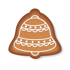 Gingerbread in the form of a christmas bell on a white background. Vector illustration for design.