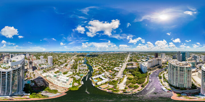 Aerial 360 over the New River tunnel Fort Lauderdale FL