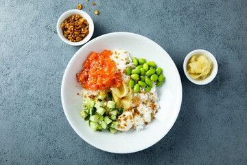 Homemade salmon poke with avocado