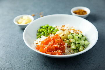 Homemade salmon poke with avocado