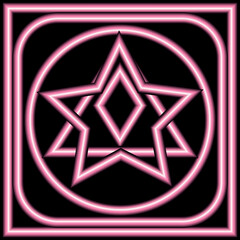 A set of neon geometric shapes.