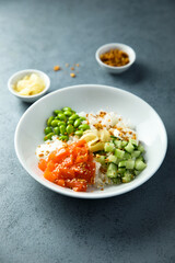 Homemade salmon poke with avocado