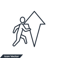 achievement icon logo vector illustration. Businessman towards arrow pointing up direction symbol template for graphic and web design collection