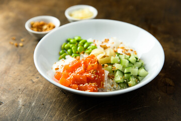 Homemade salmon poke with avocado