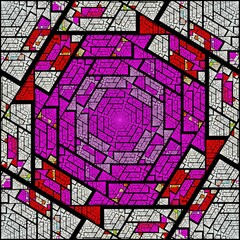 Colorful stained glass square fractal, computer generated abstract background,