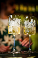 man hand bartender making cocktail glass in bar