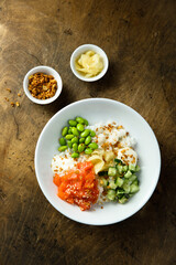 Homemade salmon poke with avocado