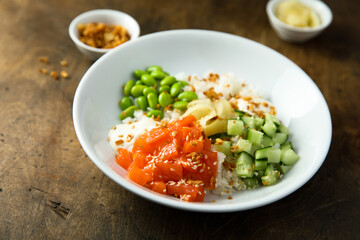 Homemade salmon poke with avocado