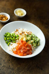 Homemade salmon poke with avocado
