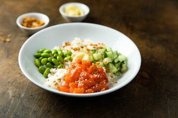 Homemade salmon poke with avocado