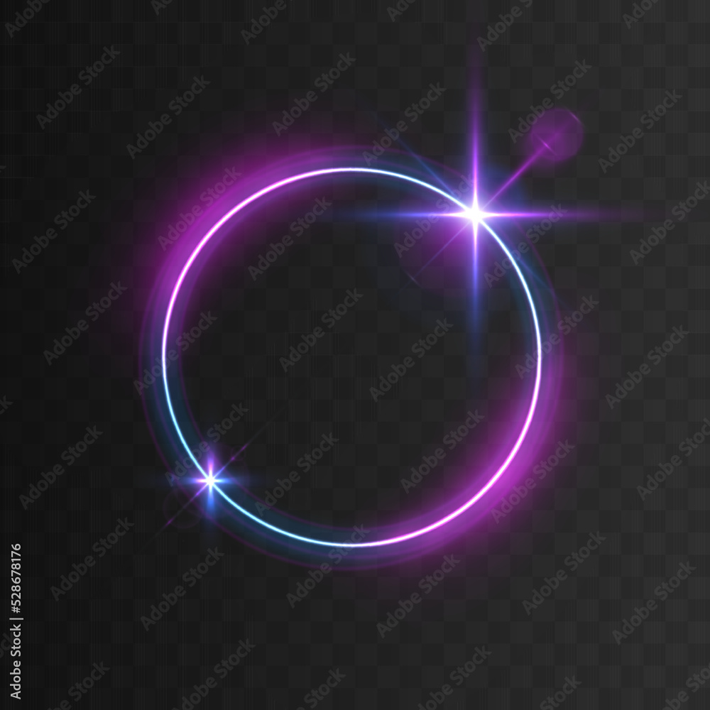 Poster purple electric light for banner. round circle picture frame with two tone neon color shade motion g
