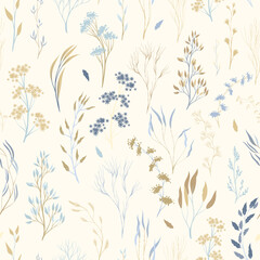 Seamless pattern with elegant twigs on a light background - 528679557