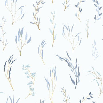 Seamless pattern with elegant twigs on a light background