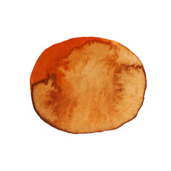 Hand drawn brown watercolor round stain isolated on white