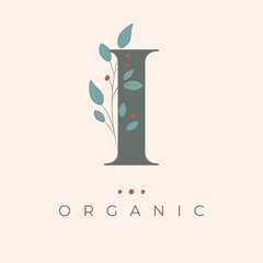 Floral I Letter Icon. Organic Letter Logo.