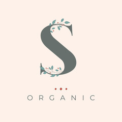 Fototapeta premium Floral S Letter Icon. Organic Letter Logo.