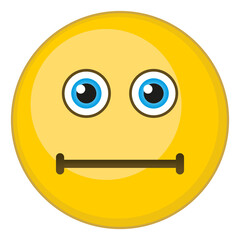 Neutral emoji expression. Round yellow face emoticon