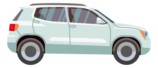Keuken foto achterwand Auto cartoon White hatchback. Compact city car in cartoon style